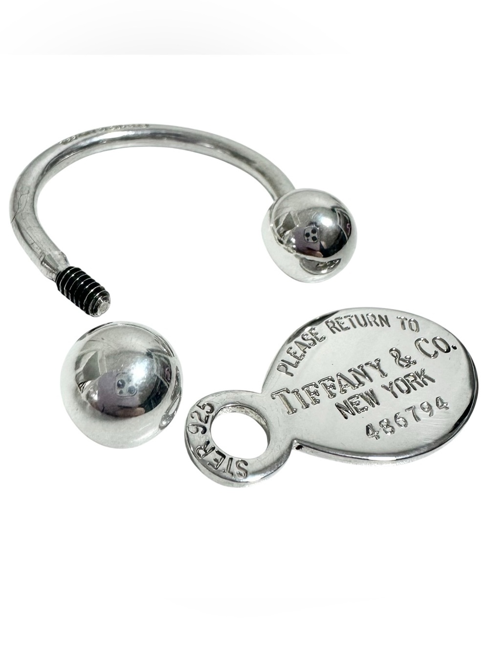 Tiffany & Co. Engraved 925 Silver Ball Keychain with Engraved Return To Charm - Picture 7 of 13